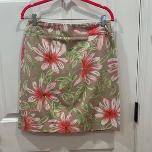 Talbots Floral Pencil Skirt in Beige with Pink and Green